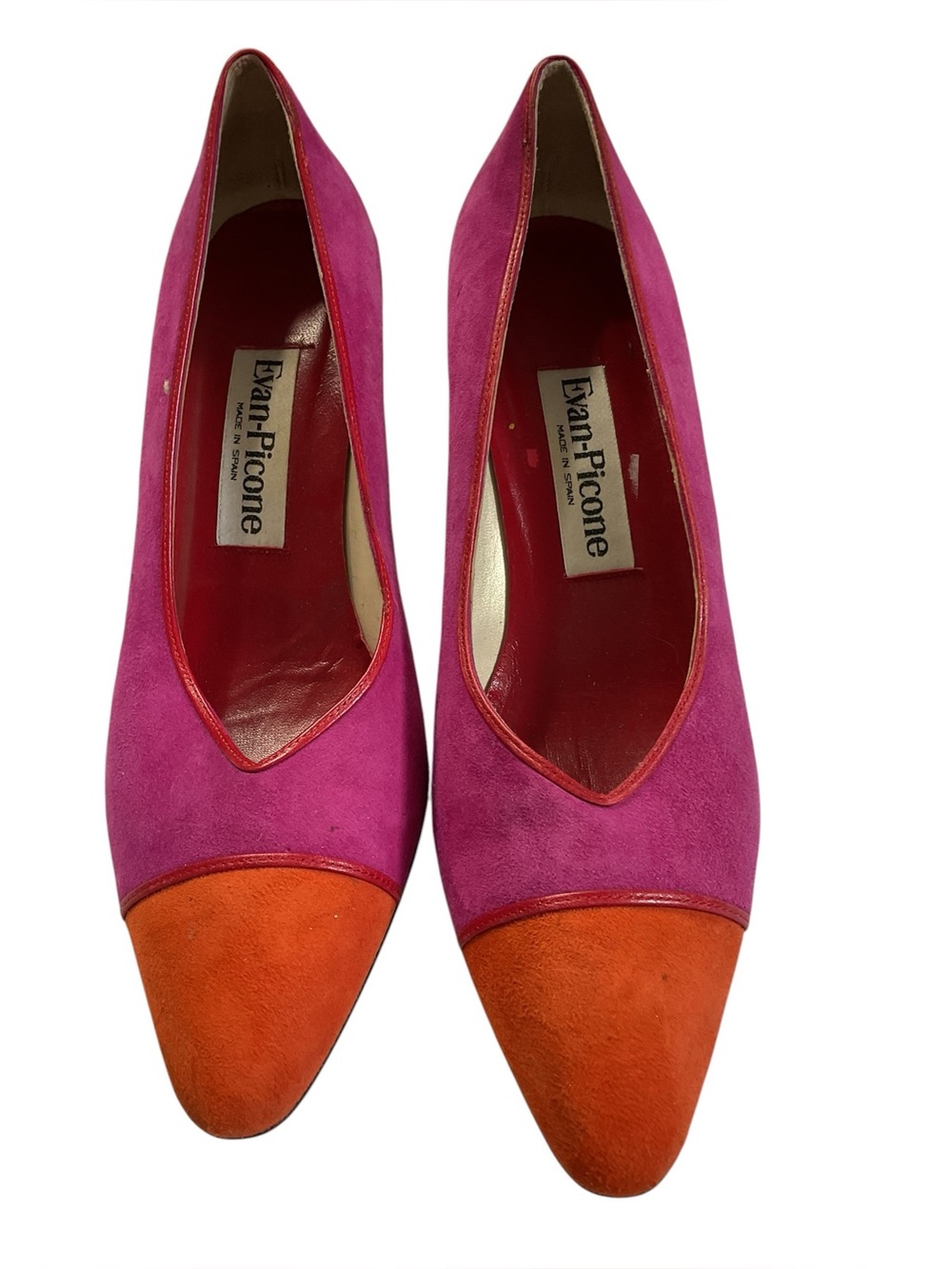 Evan Picone Two-Tone Pink and Orange Suede Pointed Flats